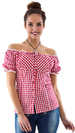 Haus Huberts Carmenblouse Rood Wit Geruit Dames