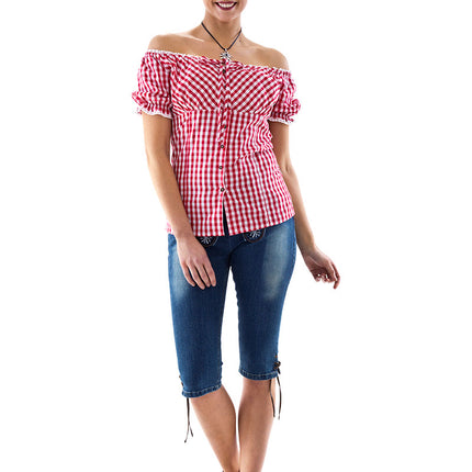 Haus Huberts Carmenblouse Rood Wit Geruit Dames