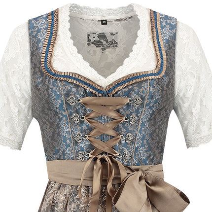 Haus Huberts Dirndl 2-delig Jacquard Blauw Koffie