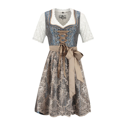 Haus Huberts Dirndl 2-delig Jacquard Blauw Koffie