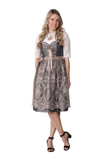 Haus Huberts Dirndl 2-delig Jacquard Taupe Bloemen
