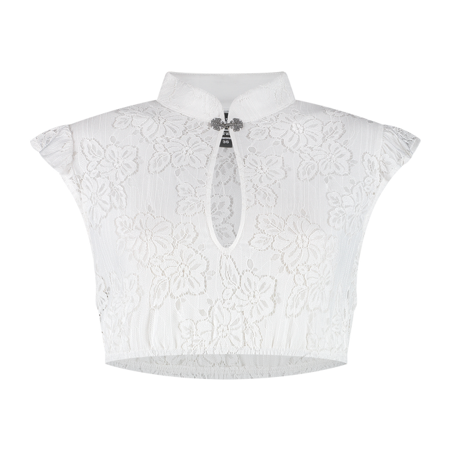 Haus Huberts Dirndlblouse Kanten Bloemen Vlindermouwen Wit Dames