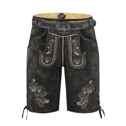 Haus Huberts Lederhose Kort Antraciet Geitenleer Heren