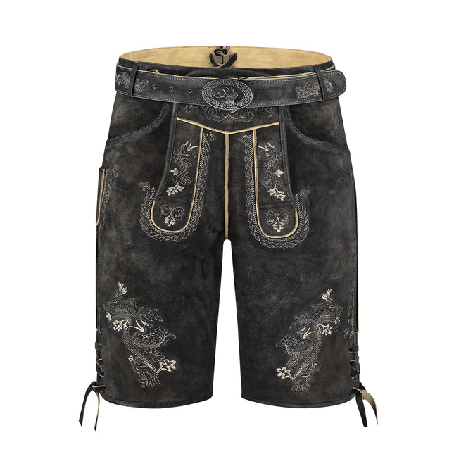 Haus Huberts Lederhose Kort Antraciet Geitenleer Heren