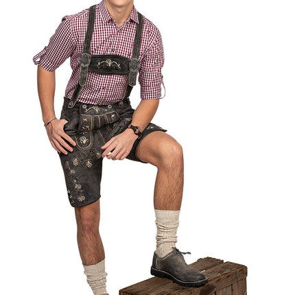 Haus Huberts Lederhose Kort Antraciet Vintage Look Heren