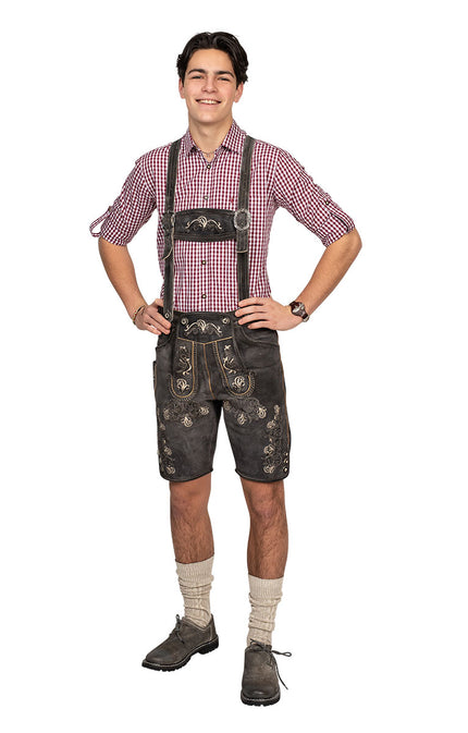 Haus Huberts Lederhose Kort Antraciet Vintage Look Heren