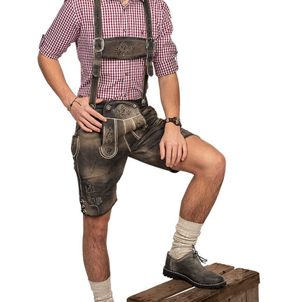 Haus Huberts Lederhose Kort Zandbruin Grijs Heren