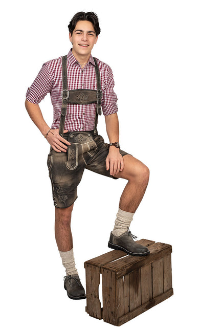 Haus Huberts Lederhose Kort Zandbruin Grijs Heren