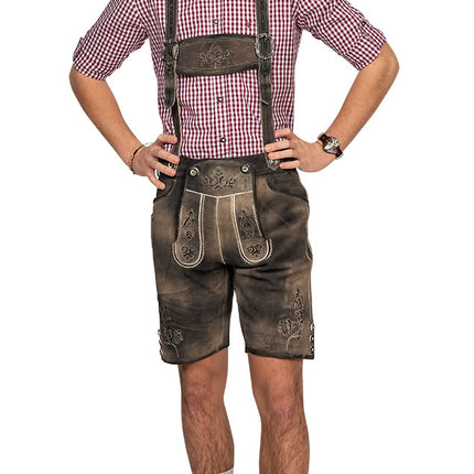 Haus Huberts Lederhose Kort Zandbruin Grijs Heren