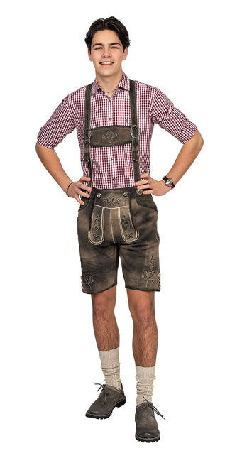 Haus Huberts Lederhose Kort Zandbruin Grijs Heren