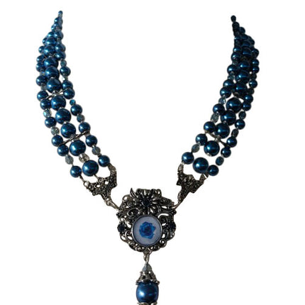 Haus Huberts Parelketting Met Strass Stenen Donkerblauw