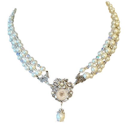 Haus Huberts Parelketting met strass stenen wit