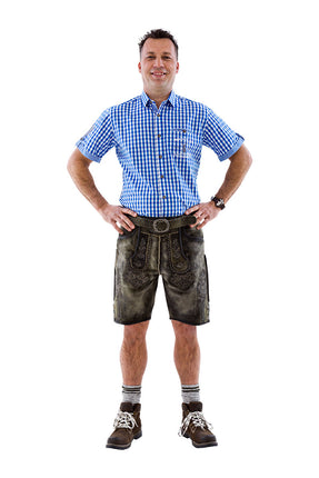 Haus Huberts Trachtenhemd Blauw Wit Geruit Korte Mouw Heren