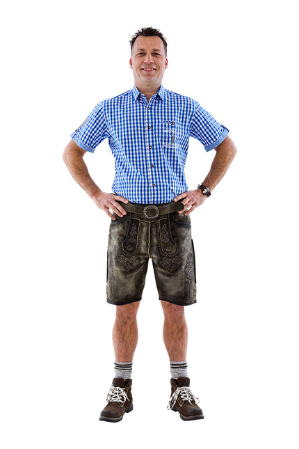 Haus Huberts Trachtenhemd Blauw Wit Geruit Korte Mouw Heren