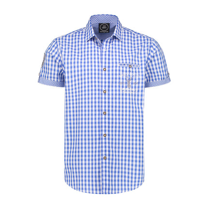 Haus Huberts Trachtenhemd Blauw Wit Geruit Korte Mouw Heren