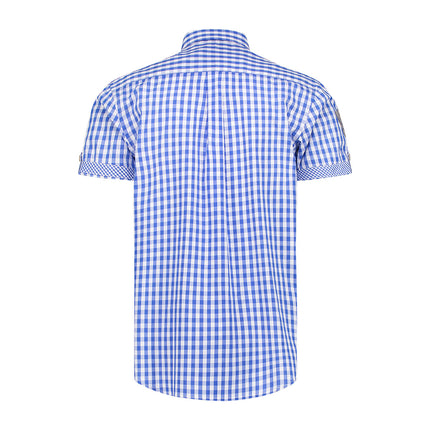 Haus Huberts Trachtenhemd Blauw Wit Geruit Korte Mouw Heren