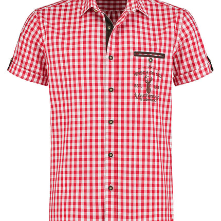 Haus Huberts Trachtenhemd Rood Wit Korte Mouw Heren