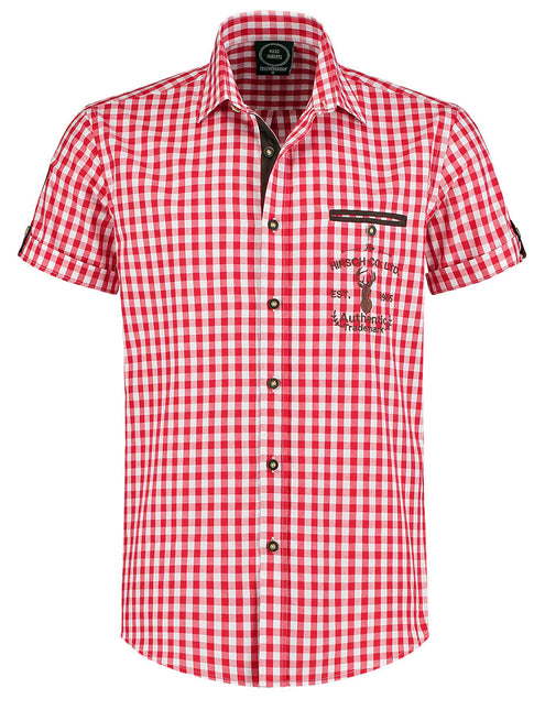 Haus Huberts Trachtenhemd Rood Wit Korte Mouw Heren