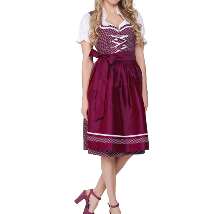 Haus Huberts Wijnrode Witte Dirndl Met Hartjesmotief