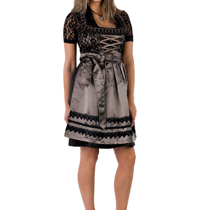 Haus Huberts Zwarte Dirndl Met Taupe Satijnen Schort