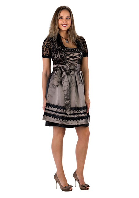 Haus Huberts Zwarte Dirndl Met Taupe Satijnen Schort