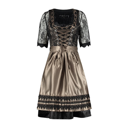 Haus Huberts Zwarte Dirndl Met Taupe Satijnen Schort