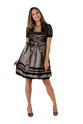 Haus Huberts Zwarte Dirndl Met Taupe Satijnen Schort