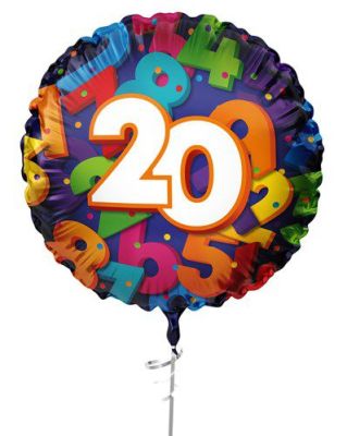 HAZA Witbaard Folieballon Gekleurde nummers cijfer 20