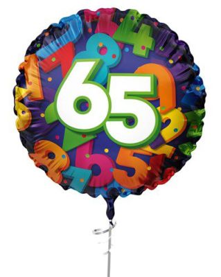 HAZA Witbaard Folieballon Gekleurde nummers cijfer 65