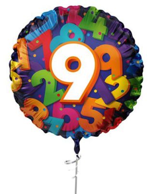 HAZA Witbaard Folieballon Gekleurde nummers cijfer 9