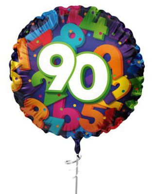HAZA Witbaard Folieballon Gekleurde nummers cijfer 90