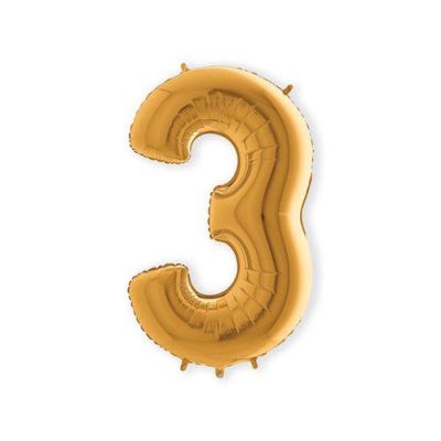 HAZA Witbaard Folieballon Goud Cijfer 3