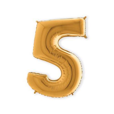 HAZA Witbaard Folieballon Goud Cijfer 5