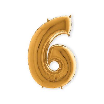 HAZA Witbaard Folieballon Goud Cijfer 6