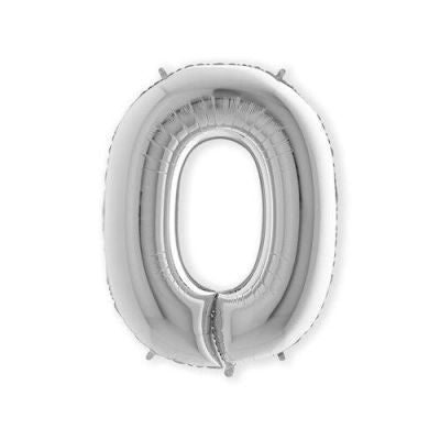 HAZA Witbaard Folieballon Zilver Cijfer 0