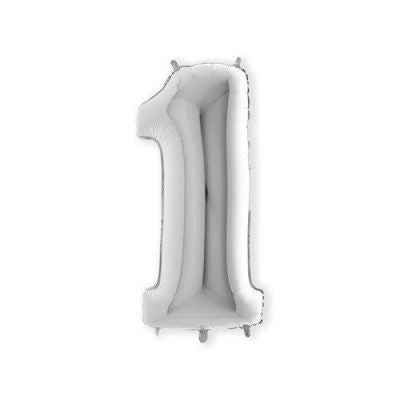 HAZA Witbaard Folieballon Zilver Cijfer 1