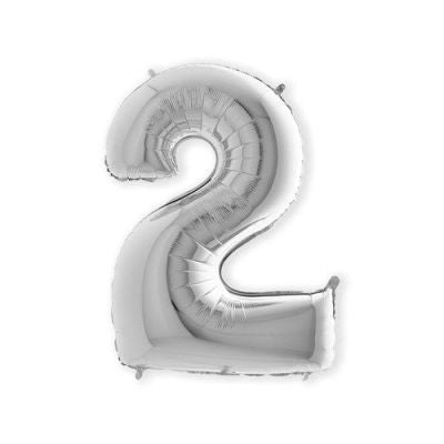 HAZA Witbaard Folieballon Zilver Cijfer 2