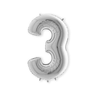HAZA Witbaard Folieballon Zilver Cijfer 3