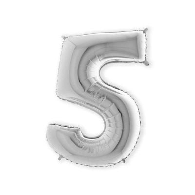 HAZA Witbaard Folieballon Zilver Cijfer 5