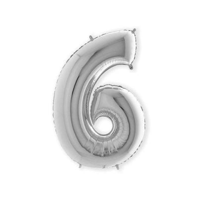 HAZA Witbaard Folieballon Zilver Cijfer 6