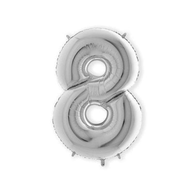 HAZA Witbaard Folieballon Zilver Cijfer 8