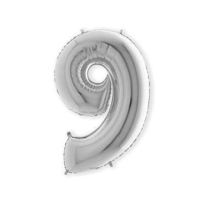 HAZA Witbaard Folieballon Zilver Cijfer 9