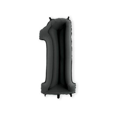 HAZA Witbaard Folieballon Zwart Cijfer 1