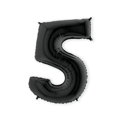 HAZA Witbaard Folieballon Zwart Cijfer 5