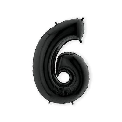 HAZA Witbaard Folieballon Zwart Cijfer 6