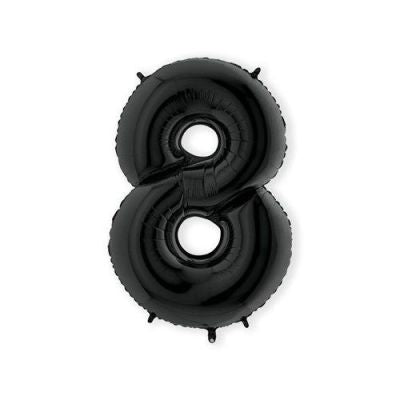 HAZA Witbaard Folieballon Zwart Cijfer 8