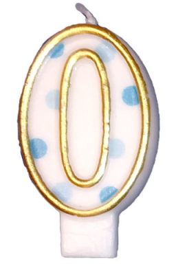 HAZA Witbaard Kaars Cijfer 0 Blauwe Bolletjes