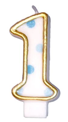 HAZA Witbaard Kaars Cijfer 1 Blauwe Bolletjes