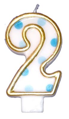HAZA Witbaard Kaars Cijfer 2 Blauwe Bolletjes