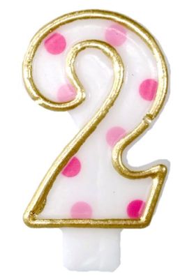 HAZA Witbaard Kaars Cijfer 2 Roze Bolletjes
